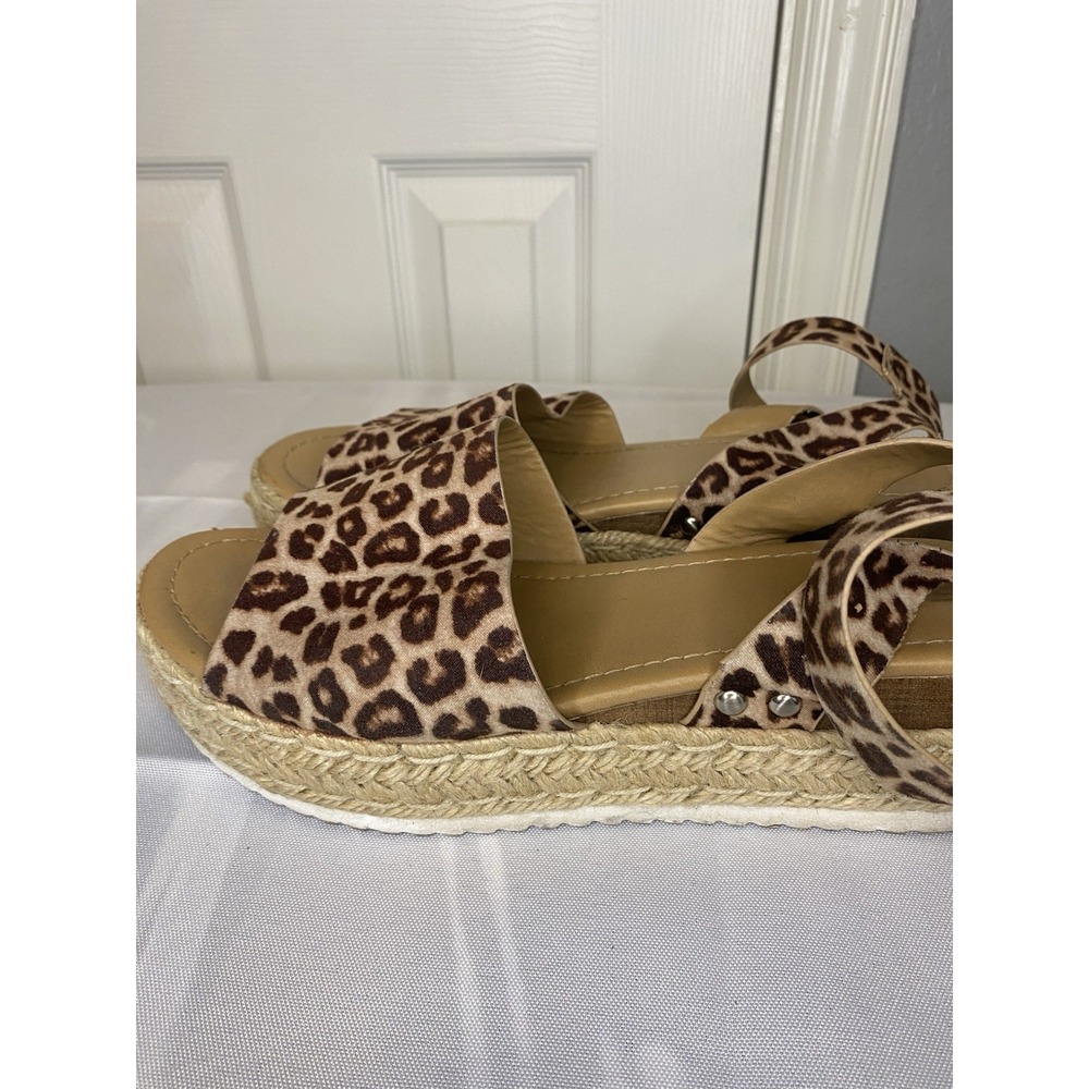 Soda Sandals Shoes Women's 8 Wedge Platform Cheetah Ankle Strap Espadrille Brown